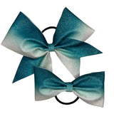 Teal to White Ombre Glitter Bow