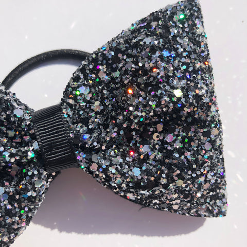 Holographic Black Tailless Glitz Bow - Bowalicious Bows UK