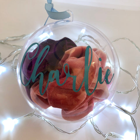 Personalised Bauble stuffed with 3 Scrunchies