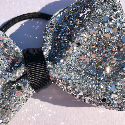 Silver Tailless Glitz Bow - Bowalicious Bows UK