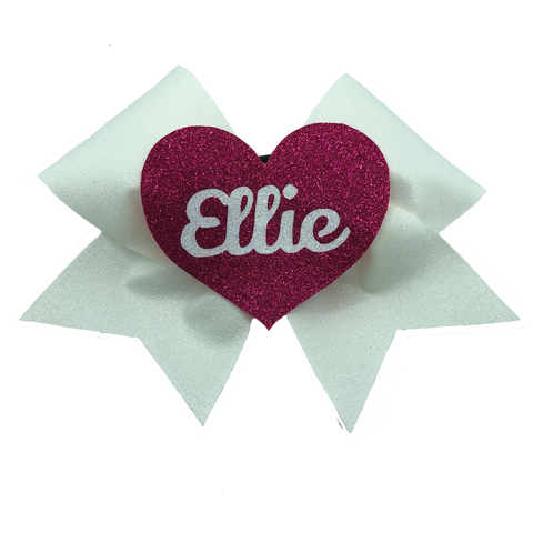 Heart Name Centre Glitter Bow